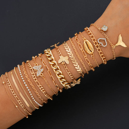 17pc Boho Butterfly & Charm Bracelet Set