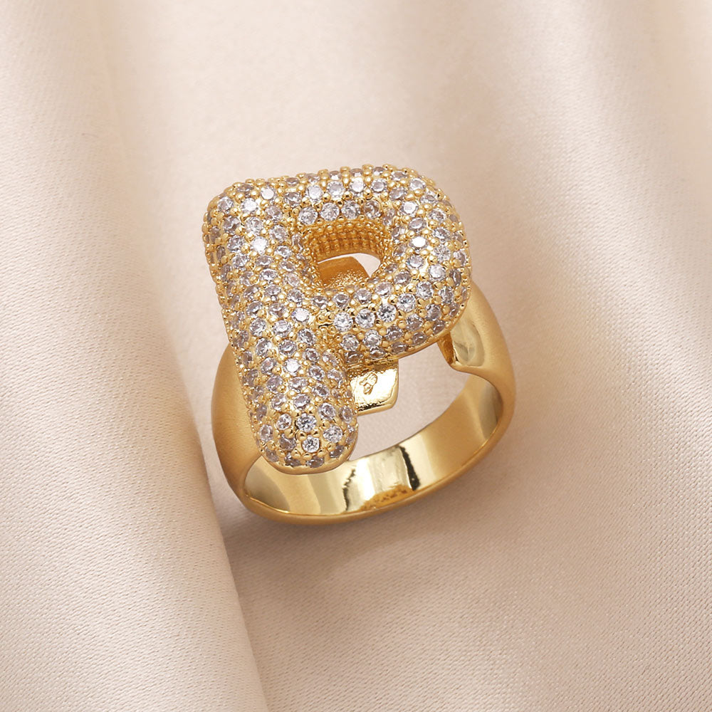 Gold Bubble Letter Initial Ring
