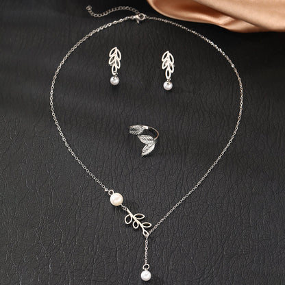 3pc Leaf & Pearl Jewelry Set