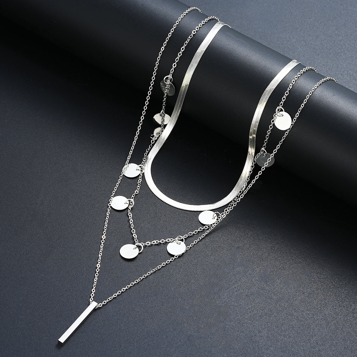 3pc Minimalist Disc & Bar Layered Necklace