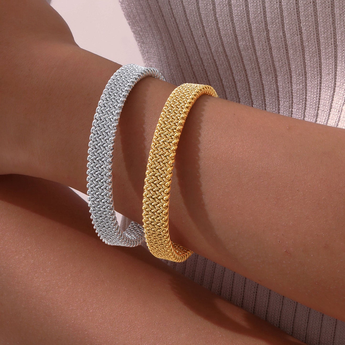 Gold Mesh Textured Cuff Bracelet