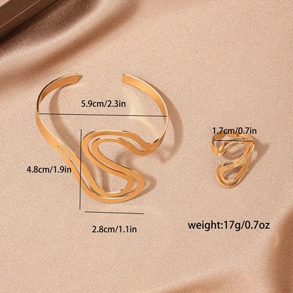 2pc S-Shaped Bracelet Ring Set