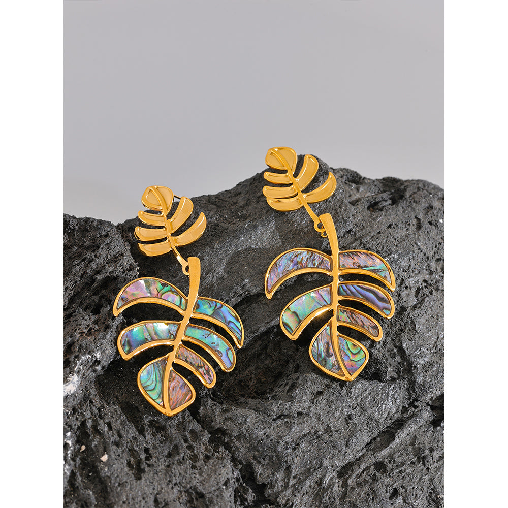 Abalone Palm Leaf Drop Earrings