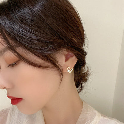 Gold Pearl Accent Stud Earrings