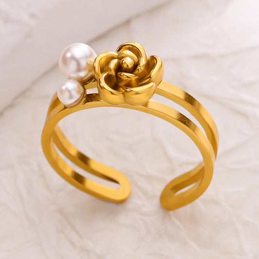 Rose Pearl Twin-Band Ring