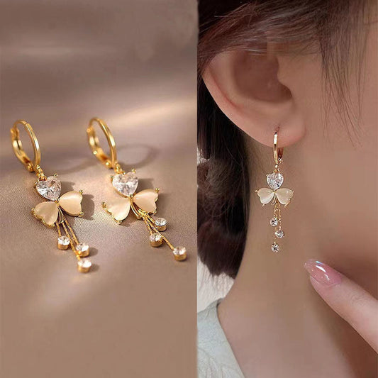 Crystal Heart Butterfly Drop Earrings