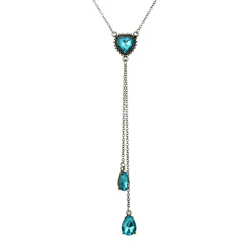 Blue Crystal Heart Long Necklace