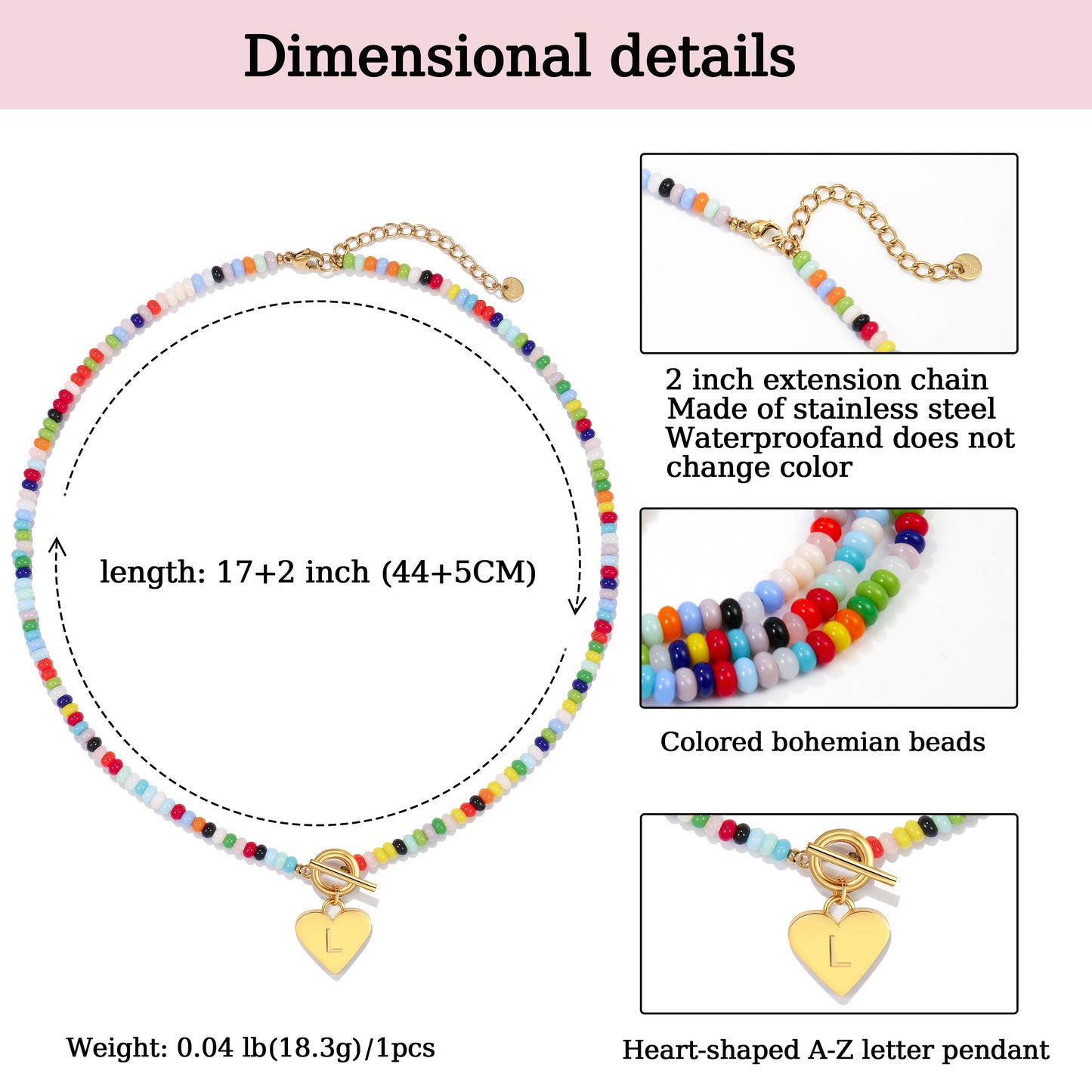 Beaded Heart Initial Pendant Necklace