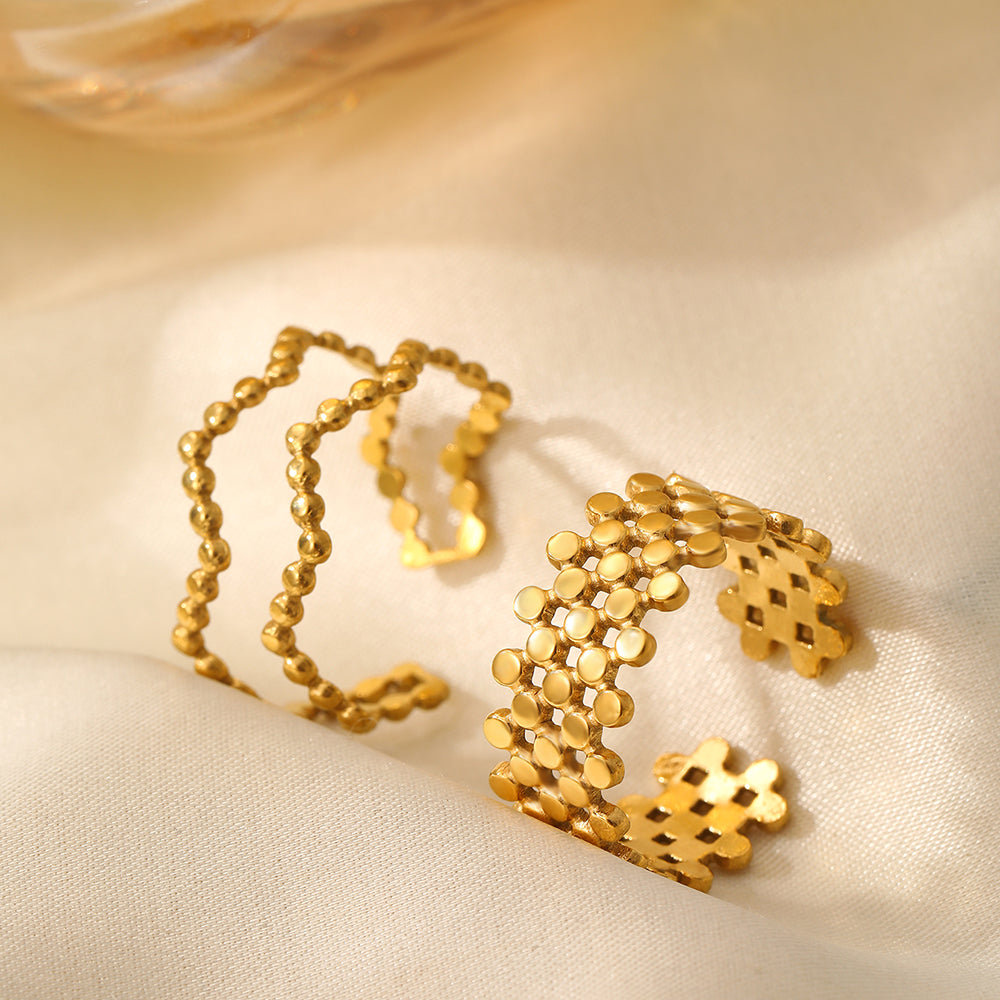 2pc Gold Beaded Adjustable Ring Set