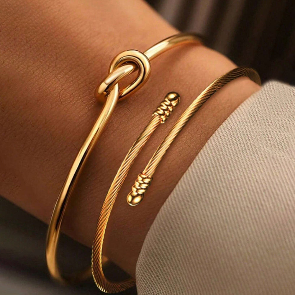 Gold Knot & Cable Cuff Bracelet Set
