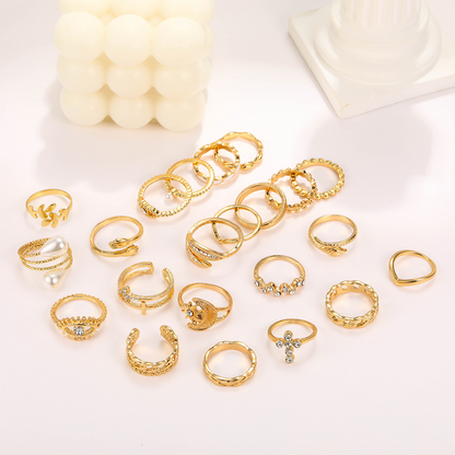 23pc Retro Punk Geometric Ring Set