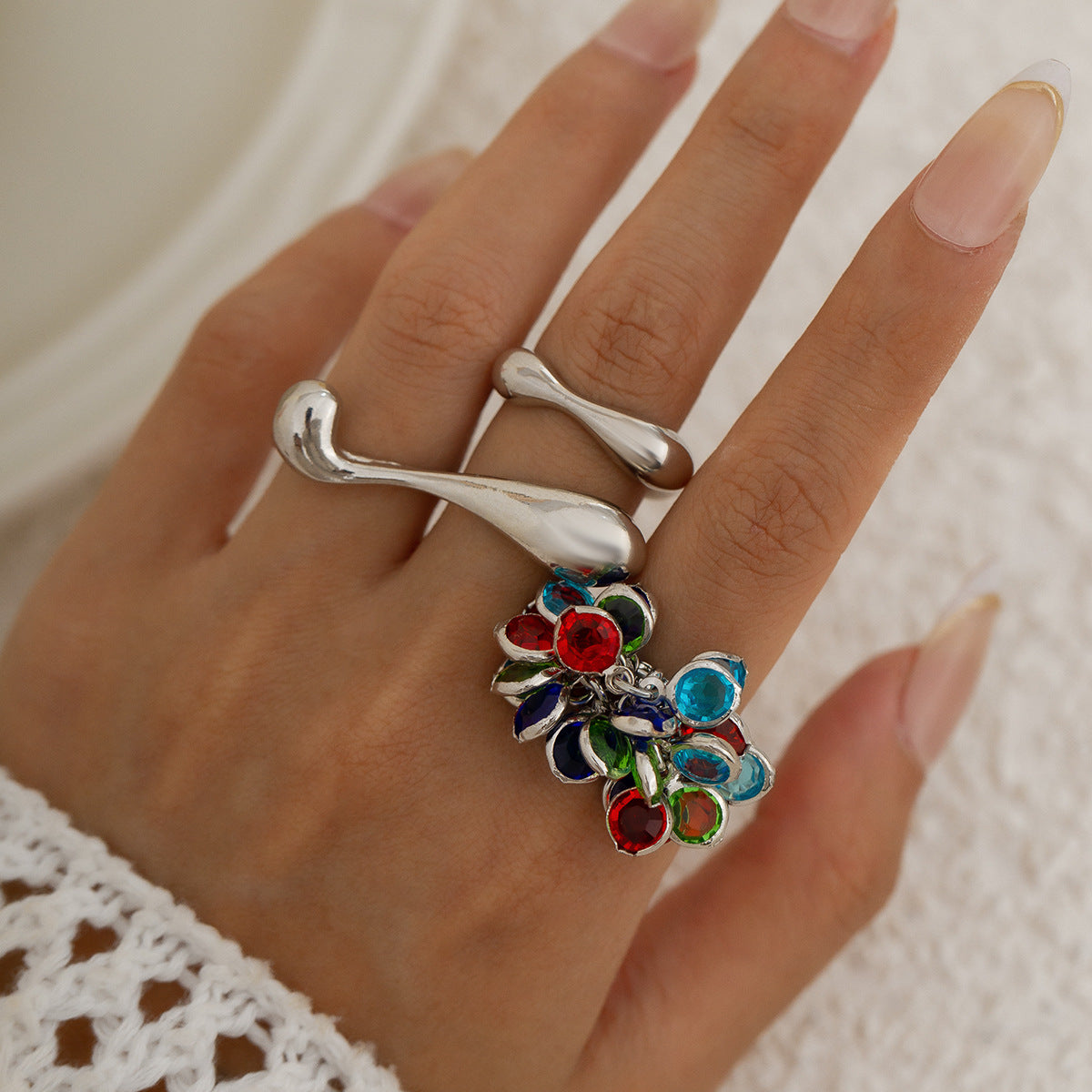 Vintage Crystal Tassel Ring Set