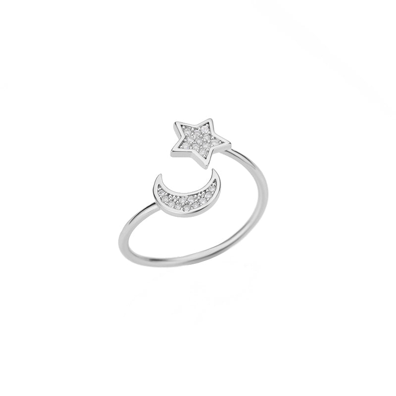 Moon & Star CZ Adjustable Ring