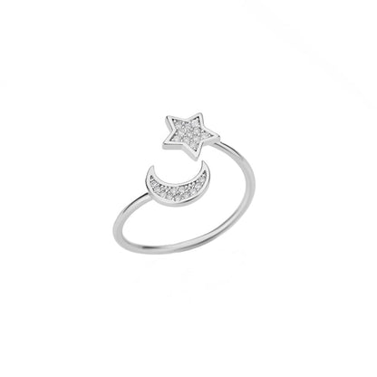 Moon & Star CZ Adjustable Ring