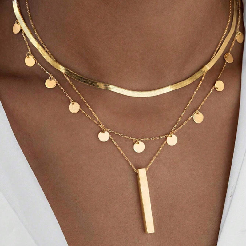 3pc Minimalist Disc & Bar Layered Necklace