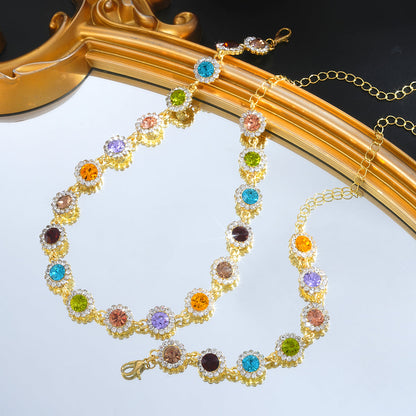 Colorful Crystal Halo Necklace & Bracelet Set