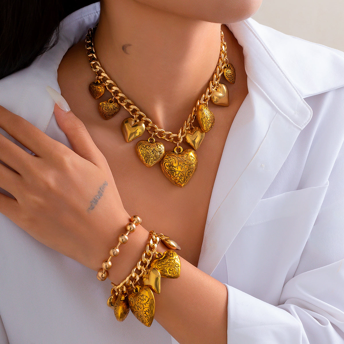 2pc Coin Tassel Necklace Bracelet Set