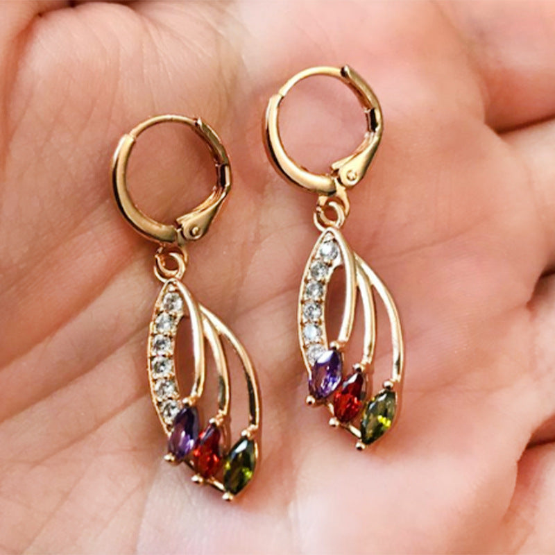 Gem Leaf Dangle Earrings