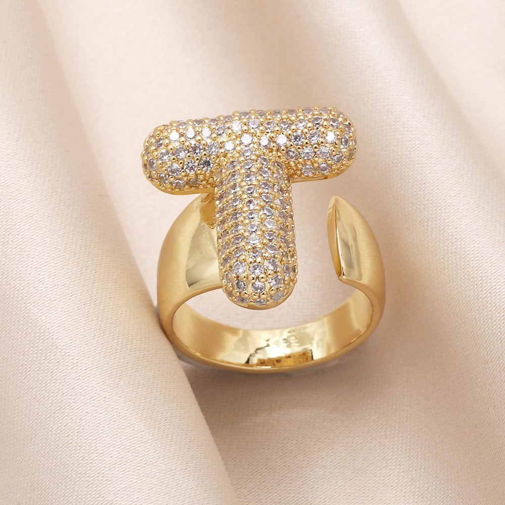 Gold Bubble Letter Initial Ring