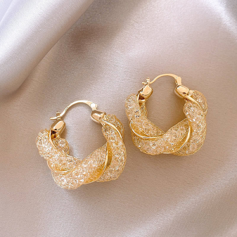 Twisted Mesh Gold Hoop Earrings