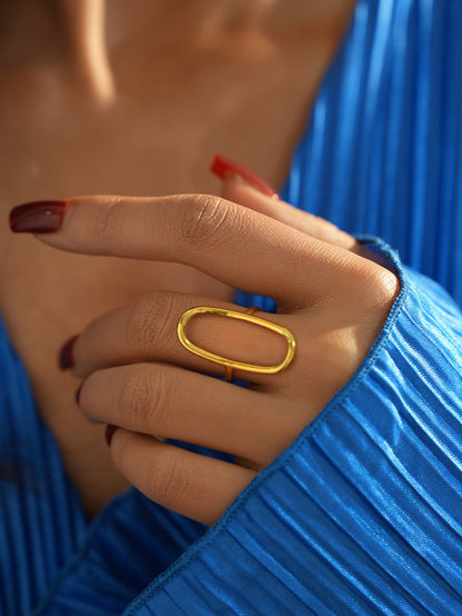 18K Gold Plated Hollow Oval Ring