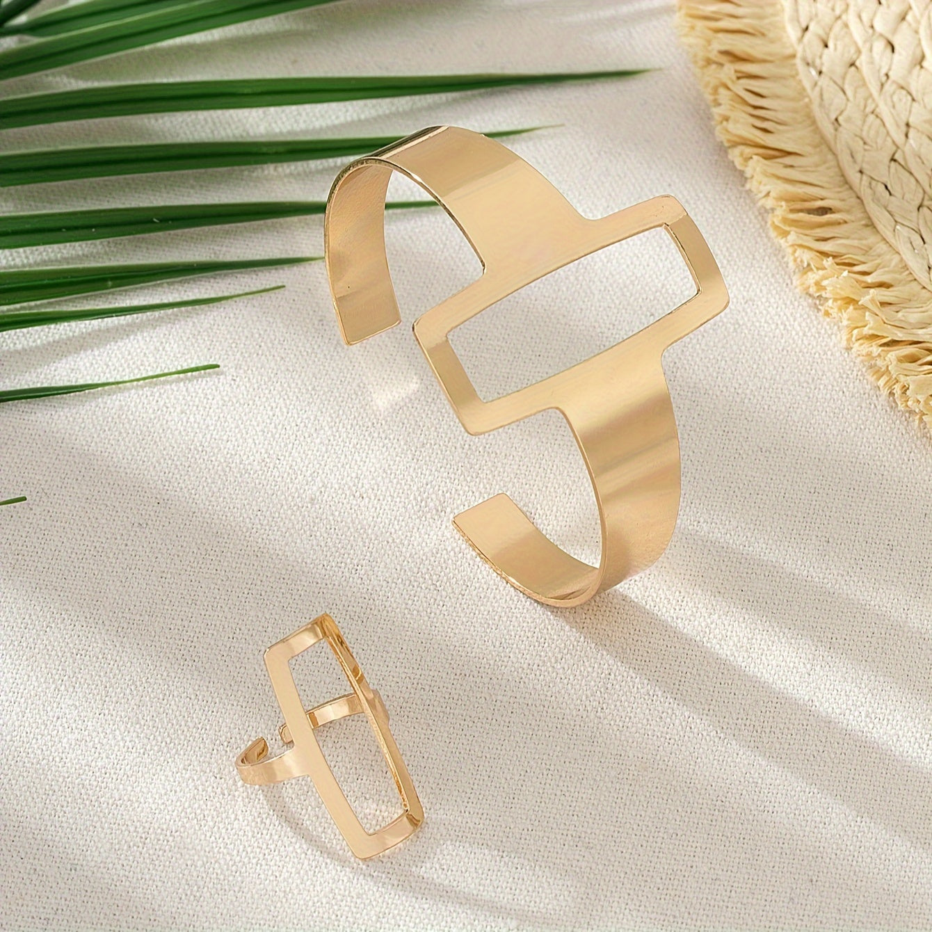 2pc Square Ring Bracelet Set