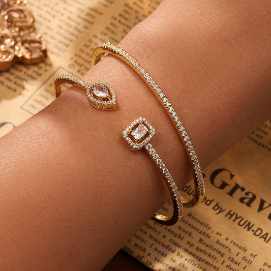 2pc Elegant Zircon Gold Bangle Set