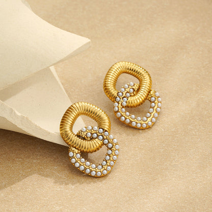 Chunky Geometric Pearl Stud Earrings