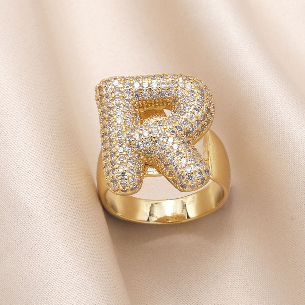 Gold Bubble Letter Initial Ring