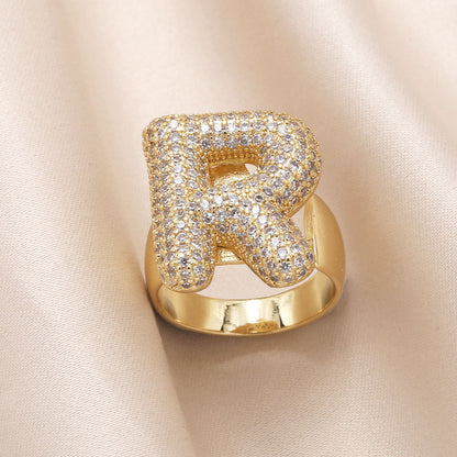 Gold Bubble Letter Initial Ring
