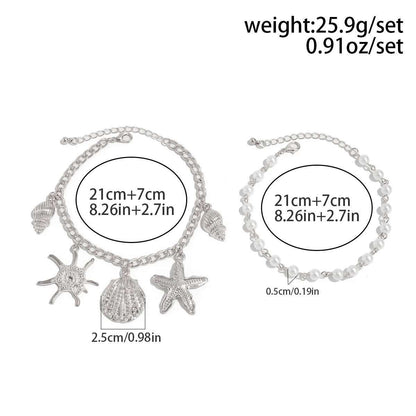 2pc Starfish & Pearl Anklet Set