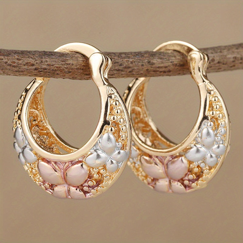 Tri-Color Floral Hoop Earrings