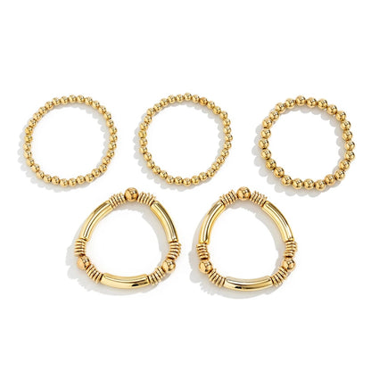 5pc Gold Beaded Stretch Bracelet Set