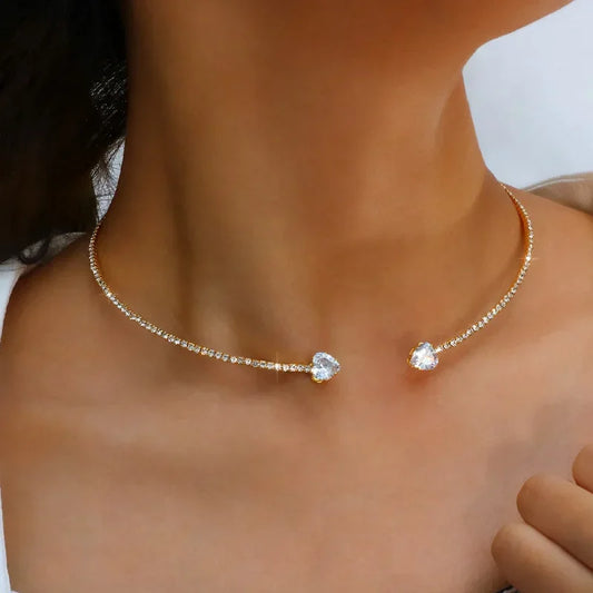 Heart-Cut Crystal Open Choker Necklace