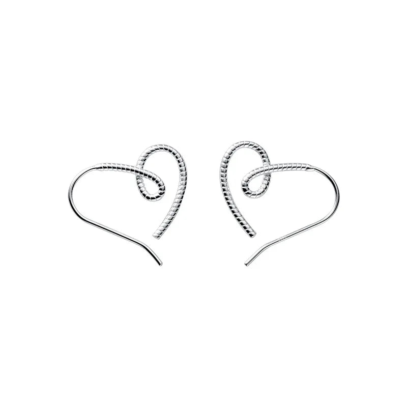 925 Silver Textured Heart Hook Earrings