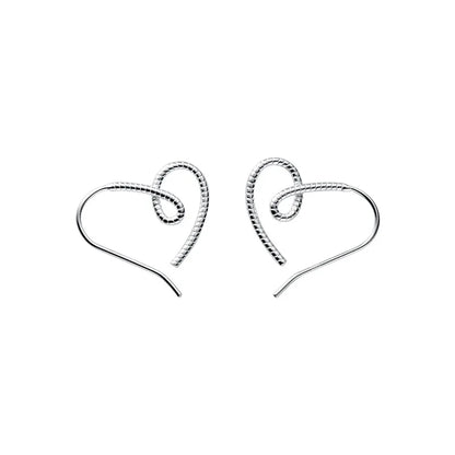 925 Silver Textured Heart Hook Earrings