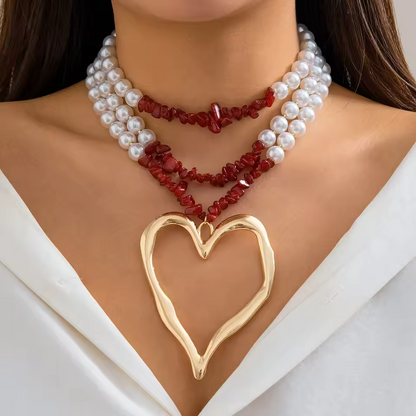 3pc Colorful Pearl Heart Shaped Layered Necklace