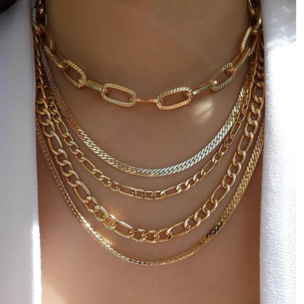5pc Mixed Chain Layered Necklace Set