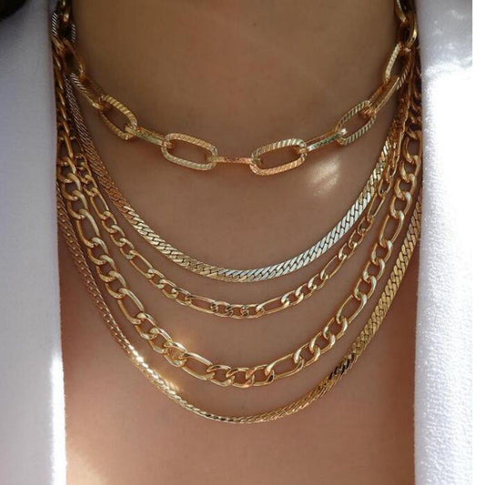 5pc Mixed Chain Layered Necklace Set