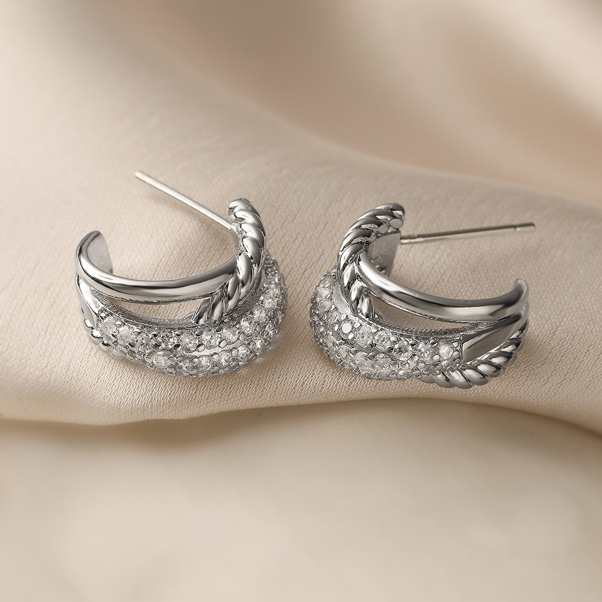 Twisted Crystal Hoop Earrings