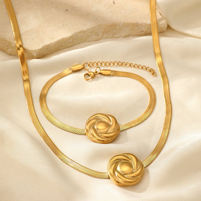 2pc Twisted Medallion Necklace & Bracelet Set