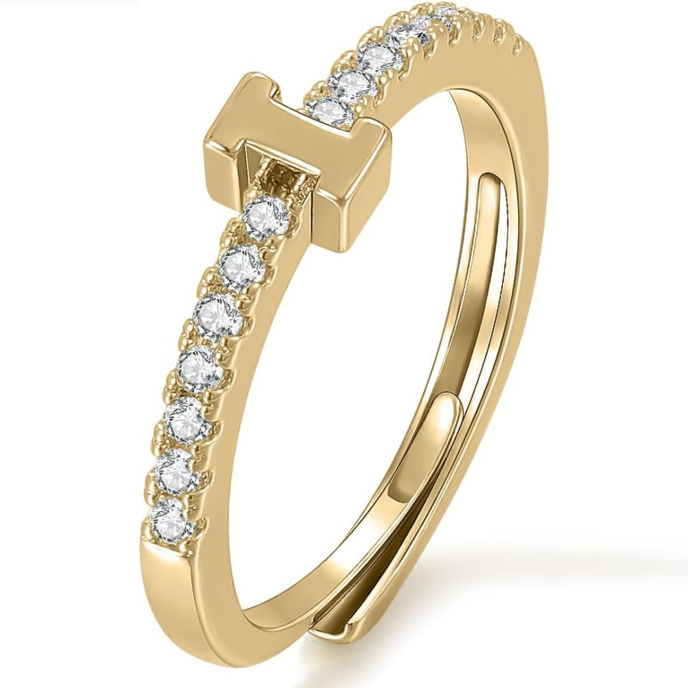 Gold Initial Letter Adjustable Ring