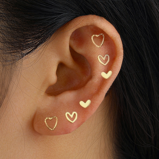 6pc Gold Heart Stud Earring Set