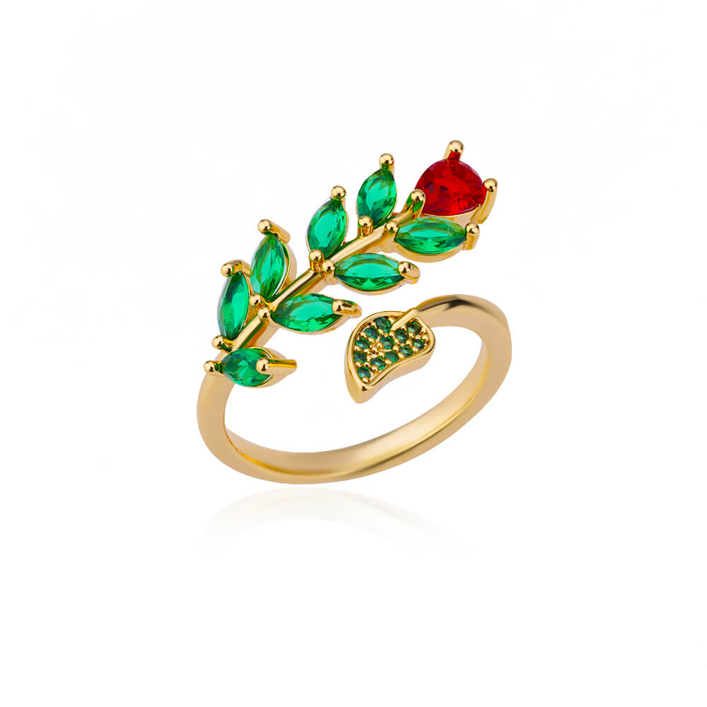 Gold Leaf Gemstone Ring