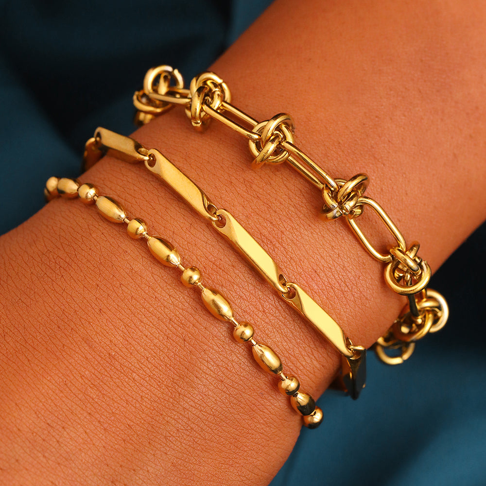 3pc Mixed Link Gold Bracelet Set