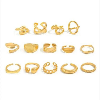 14pc Gold Punk Geometric Ring Set
