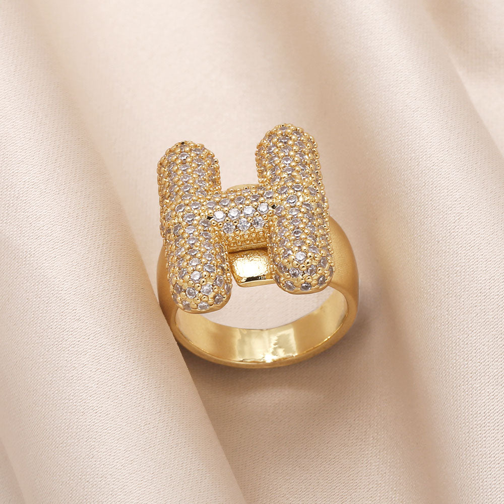 Gold Bubble Letter Initial Ring