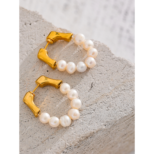 Pearl Beaded Hoop Earrings