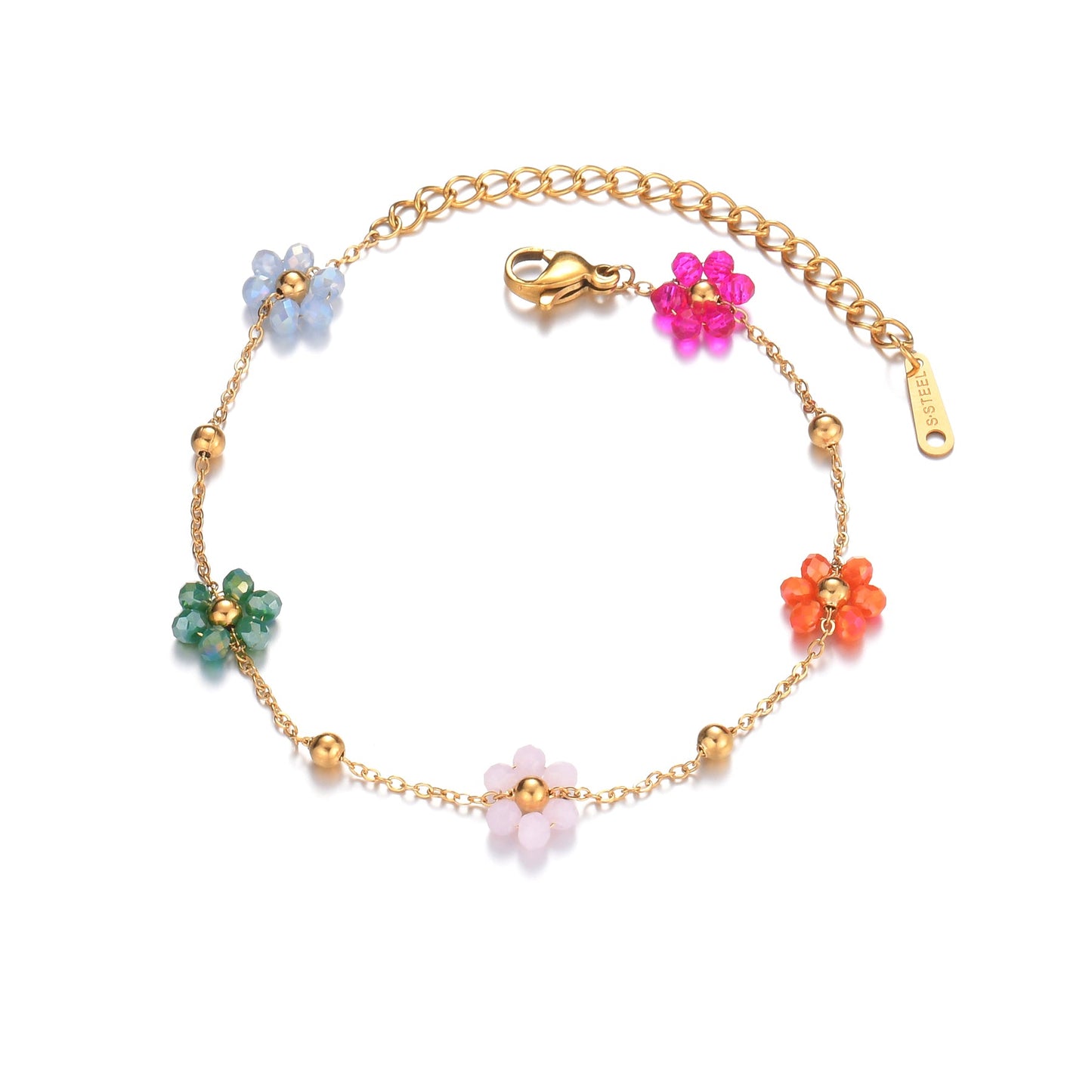 Colorful Beaded Flower Chain Bracelet
