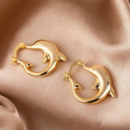 Gold Dolphin Hoop Earrings